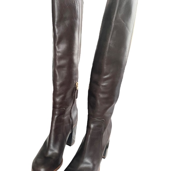 Authentic FENDI Tall Leather Boots Stacked Heel Sz 36 6 - Picture 10 of 12